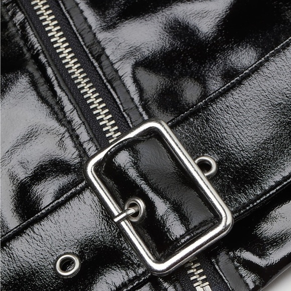 H&M NWT Black Patent Biker Jacket Oversized Small - Picture 2 of 7